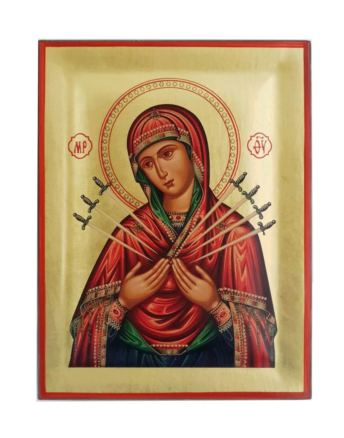 Handmade Orthodox Icon Virgin Mary of 7 swords