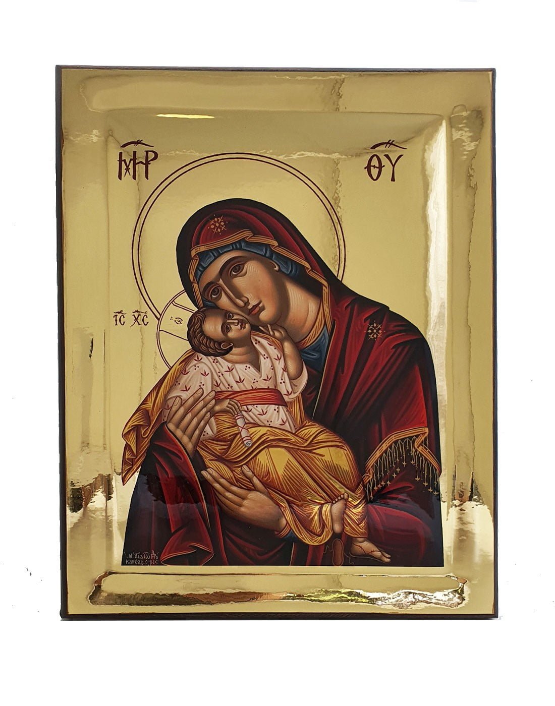 Handmade Orthodox Icon Virgin Mary Glykophilousa Gold mirror effect