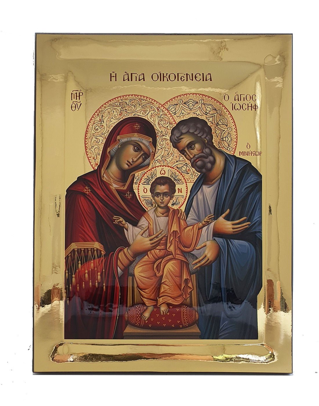 Handmade Orthodox Icon Holy Family Gold mirror effect