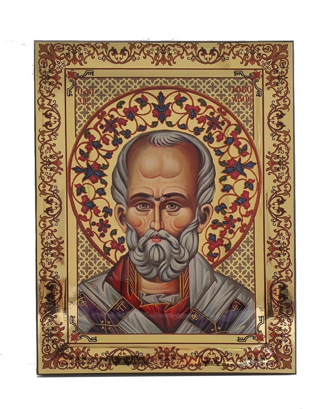 Handmade Orthodox Icon Saint Nicolas Gold mirror effect