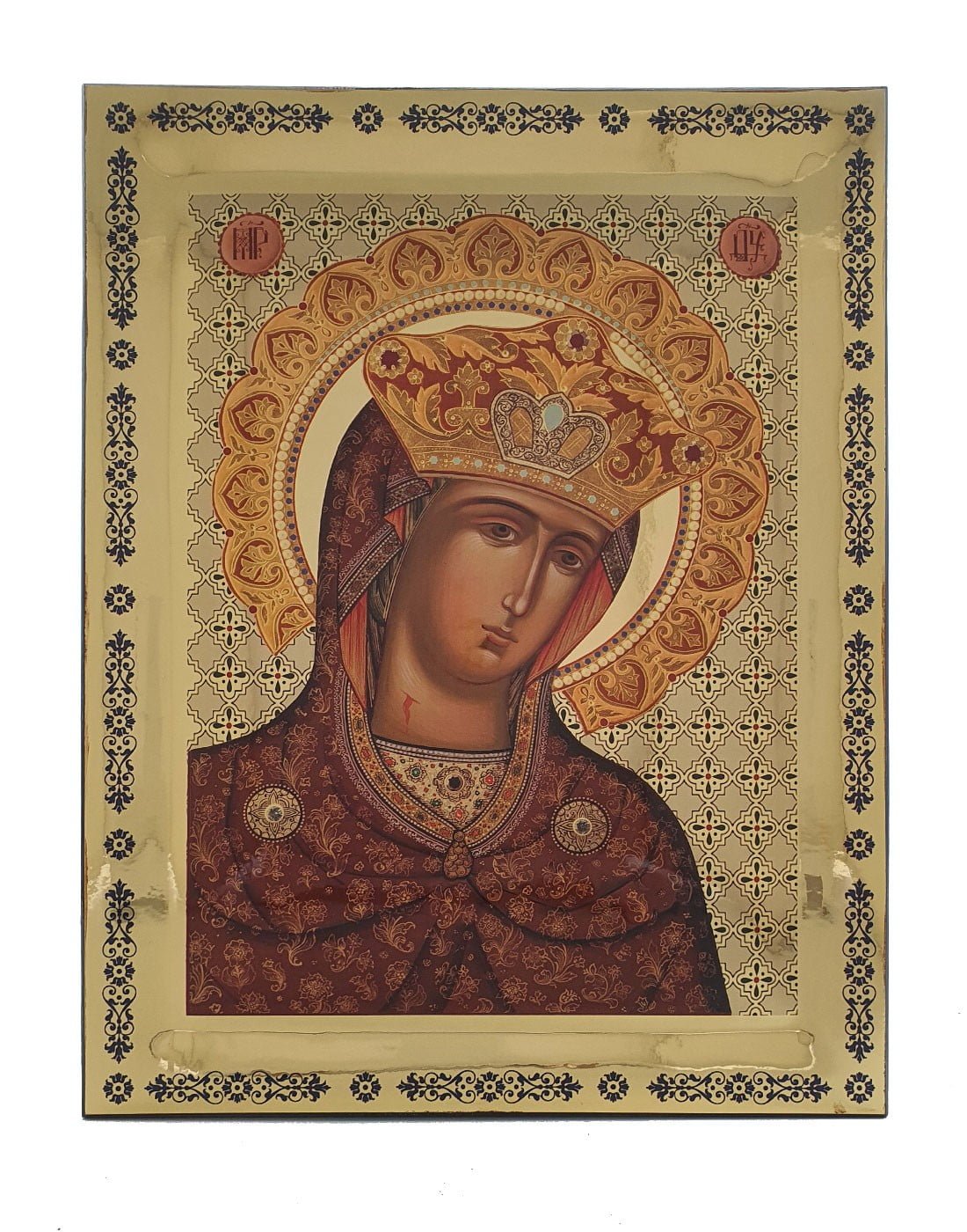 Handmade Orthodox Icon Virgin Mary Portaitisa gold mirror effect