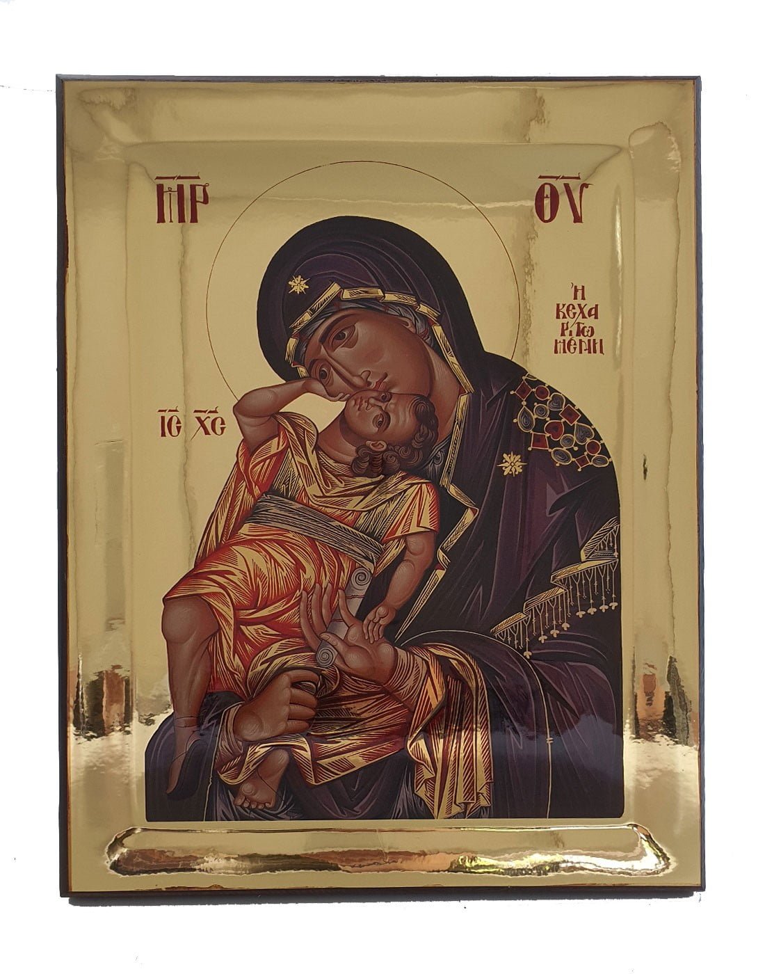 Handmade Orthodox Icon Theotokos Kecharitomeni Gold mirror effect
