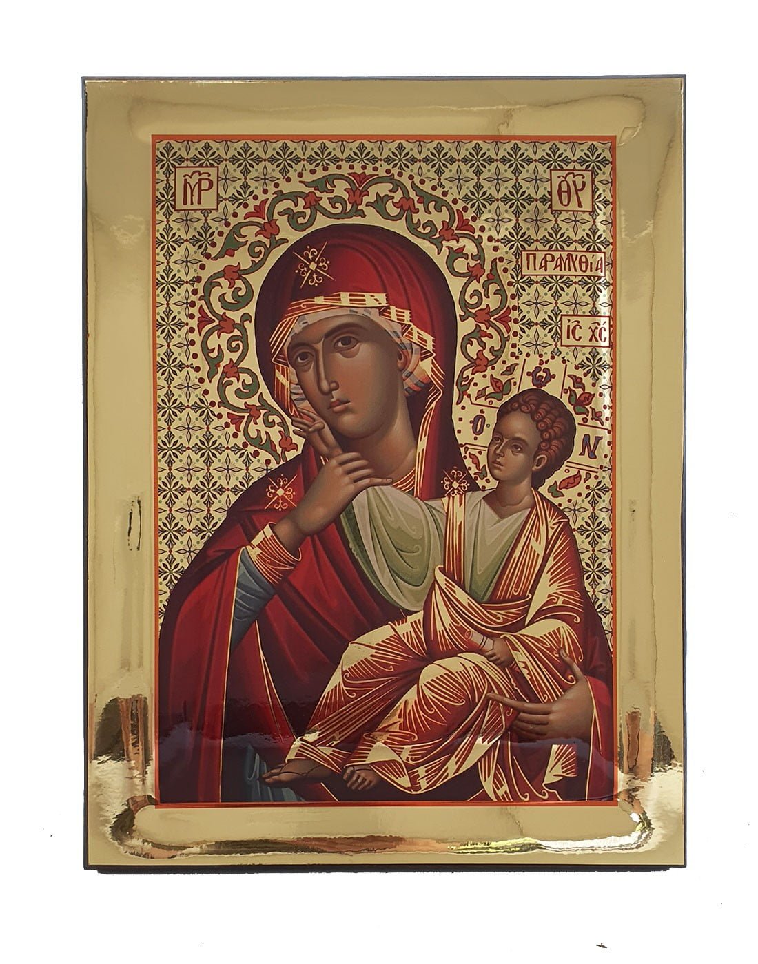 Handmade Orthodox Icon Virgin Mary Paramithia Gold mirror effect