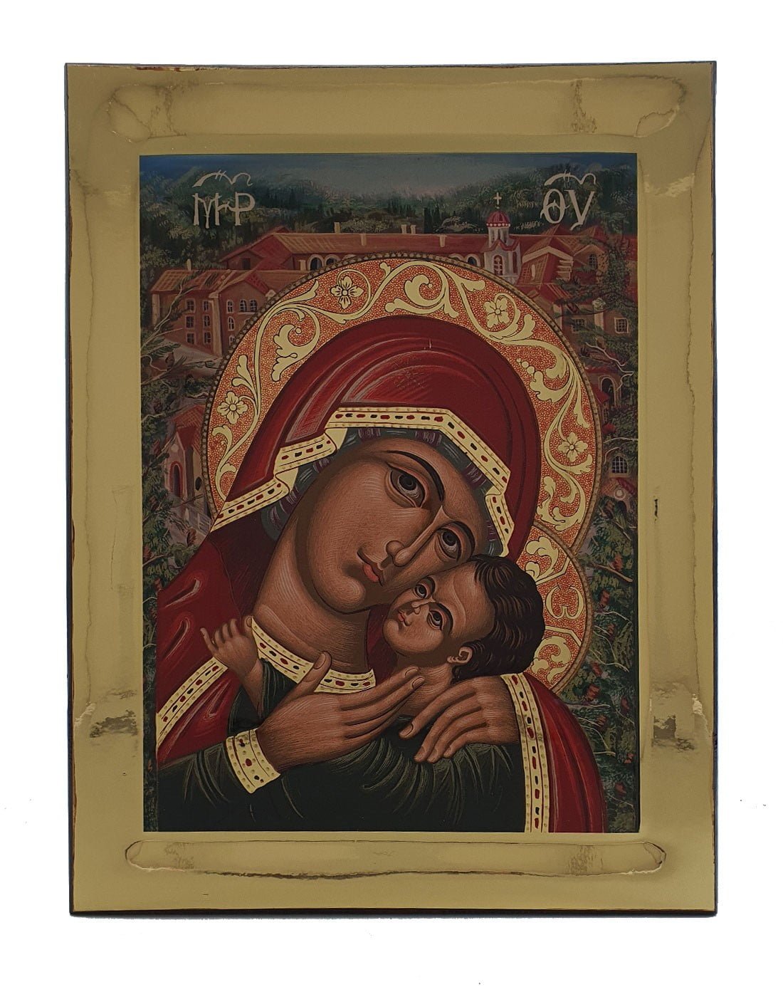 Handmade Orthodox Icon Virgin Mary Koursoun Gold mirror effect