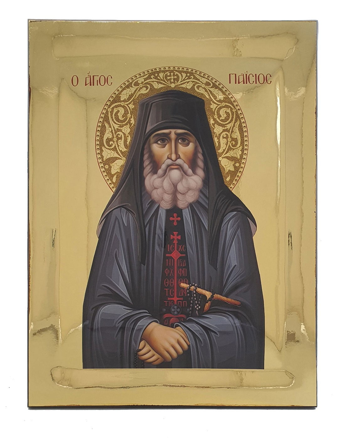 Handmade Orthodox Icon Saint Paisios Gold mirror effect