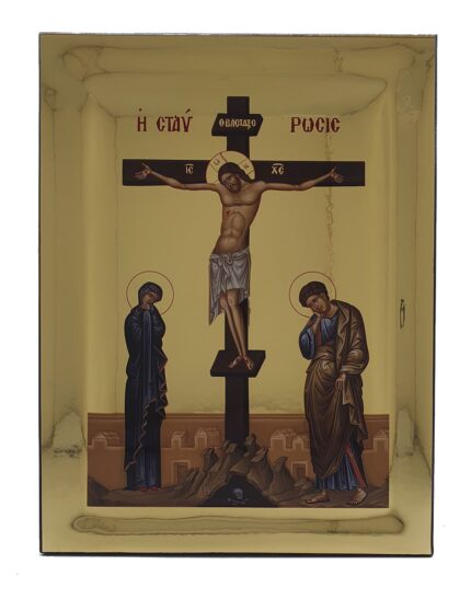 Handmade Orthodox Icon The crucifixion Gold mirror effect