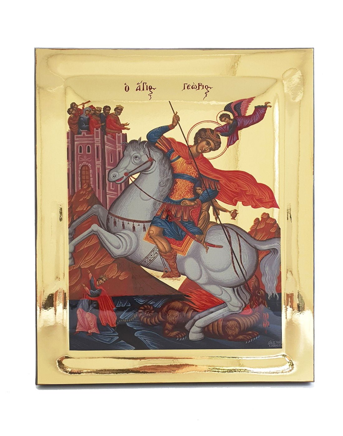Handmade Orthodox Icon Saint George on horseback Gold mirror effect