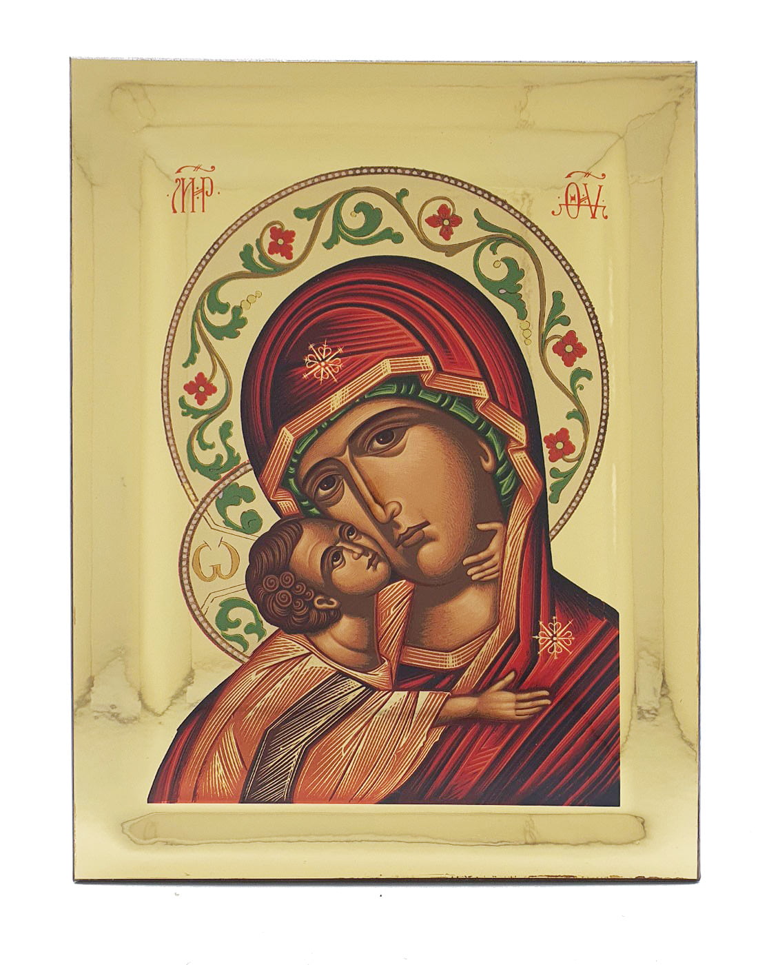 Handmade Orthodox Icon Virgin Mary of Patmos Gold mirror effect