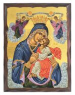 Handmade Orthodox Icon Virgin Mary Glykophilousa lady of Angels carved frame