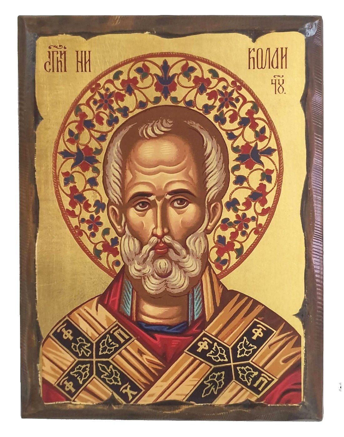 Handmade Orthodox Icon Saint Nicolas carved frame