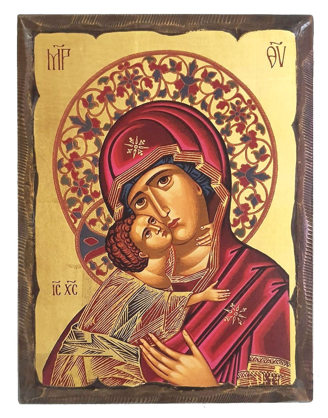 Handmade Orthodox Icon Virgin Mary carved frame