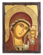Handmade Orthodox Icon Virgin Mary of Kazan carved frame