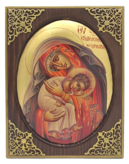 Handmade Orthodox Icon Virgin Mary the protector of abandoned orphans mirror effect