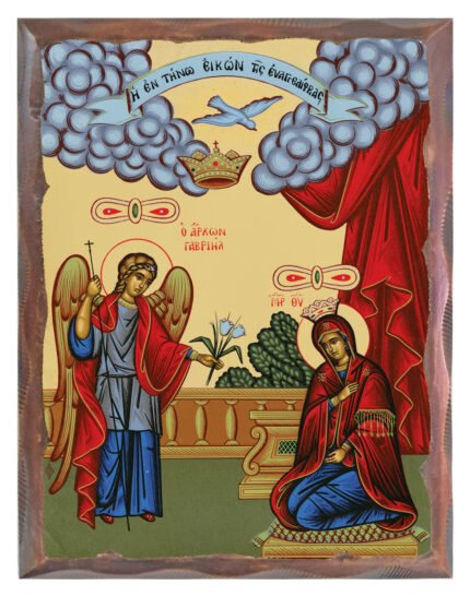 Handmade Orthodox Icon Annunciation of Τheotokos - Euaggelismos carved frame