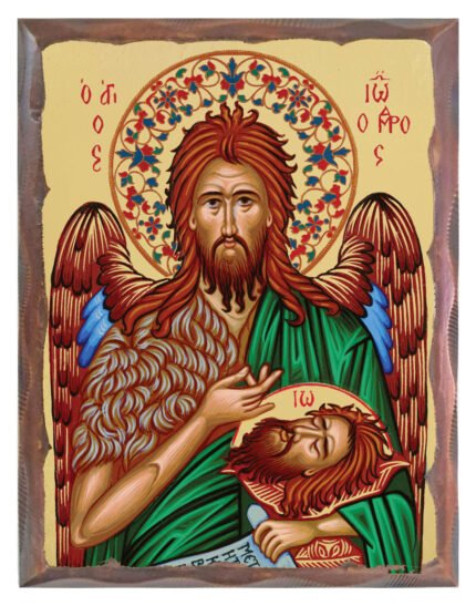 Χειροποίητη Εικόνα Άγιος Ιωάννης Πρόδρομος με πελεκητή κορνίζα