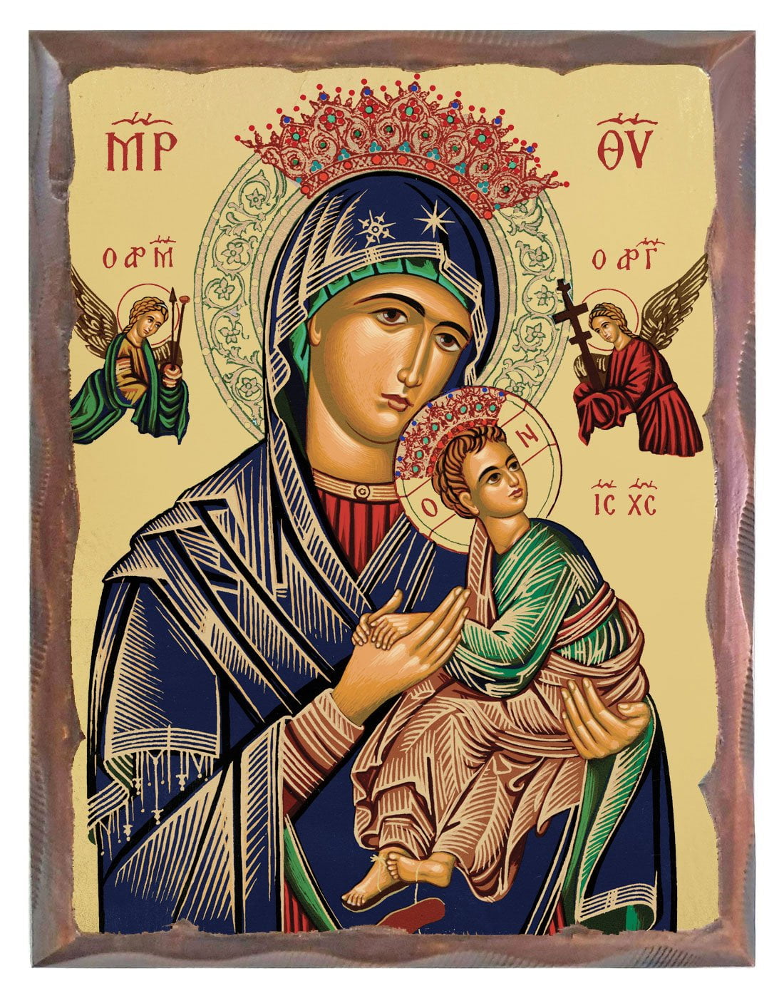 Handmade Orthodox Icon Virgin Mary Amolyntos or Virgin of the Passion carved frame