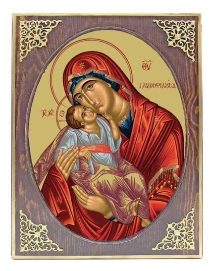 Handmade Orthodox Icon Virgin Mary Sweet Kissing - Glykophilousa