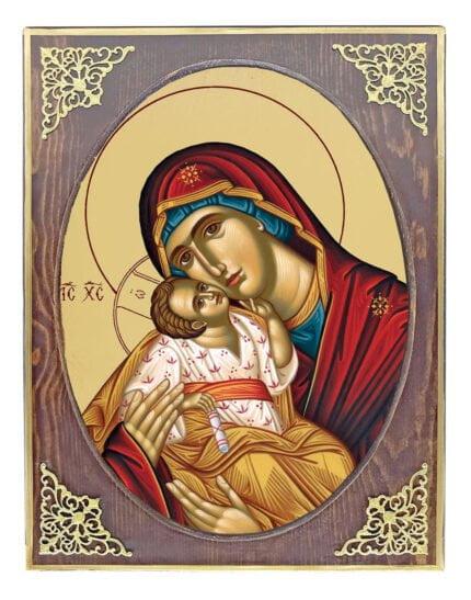 Handmade Orthodox Icon Virgin Mary Sweet Kissing - Glykophilousa