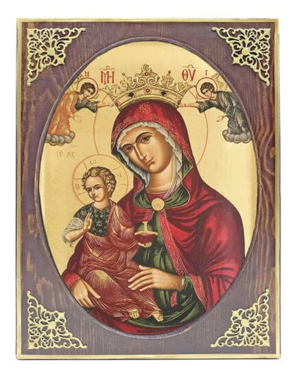 Handmade Orthodox Icon Crowned Virgin Mary mirror effect