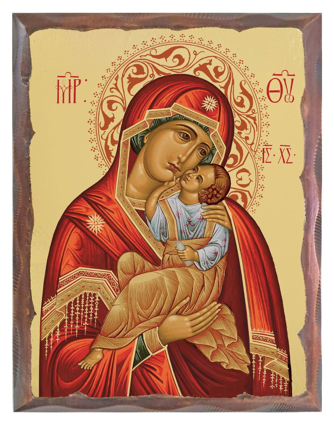 Handmade Orthodox Icon Virgin Mary Liposkorpistria carved