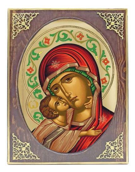 Handmade Orthodox Icon Virgin Mary of Patmos mirror effect