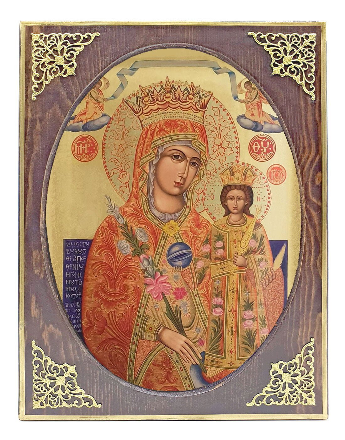 Handmade Orthodox Icon Virgin Mary Unfading Rose - Rodo Amarado mirror effect