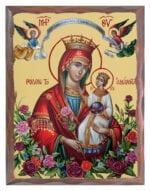 Handmade Orthodox Icon Virgin Mary Unfading Rose - Rodo Amarado carved frame