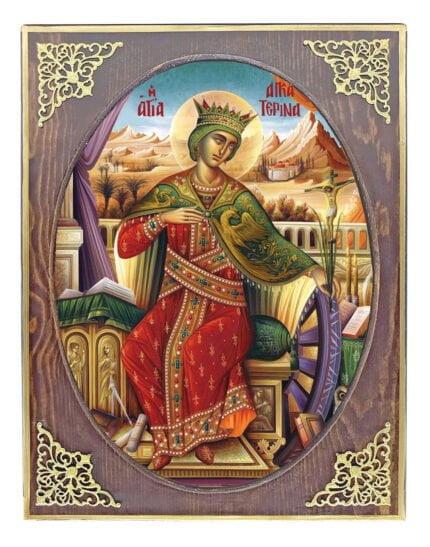 Handmade Orthodox Icon Saint Catherin mirror effect