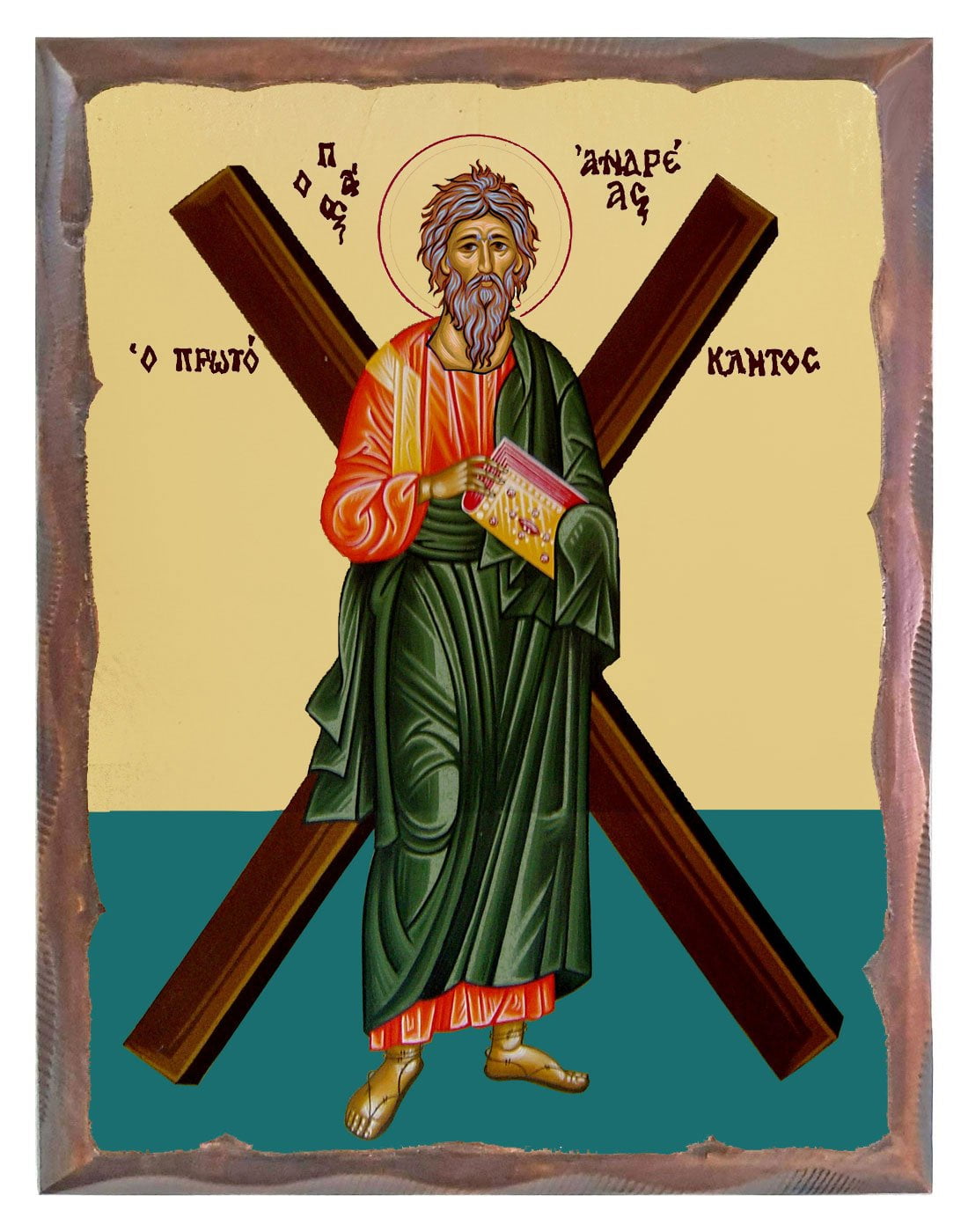 Handmade Orthodox Icon Saint Andrew carved frame
