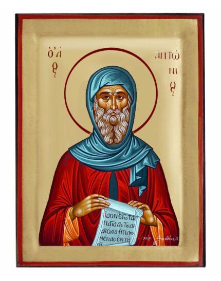 Handmade Orthodox Icon Saint Antony in natural wood
