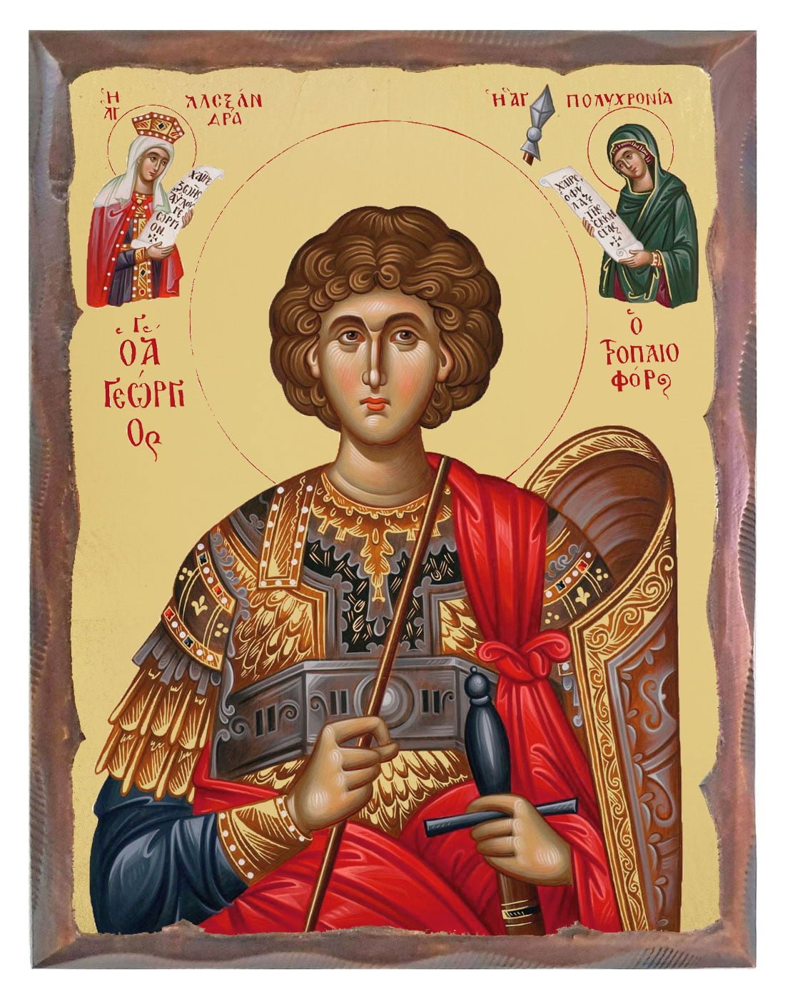 Handmade Orthodox Icon Saint George with shield carved frame
