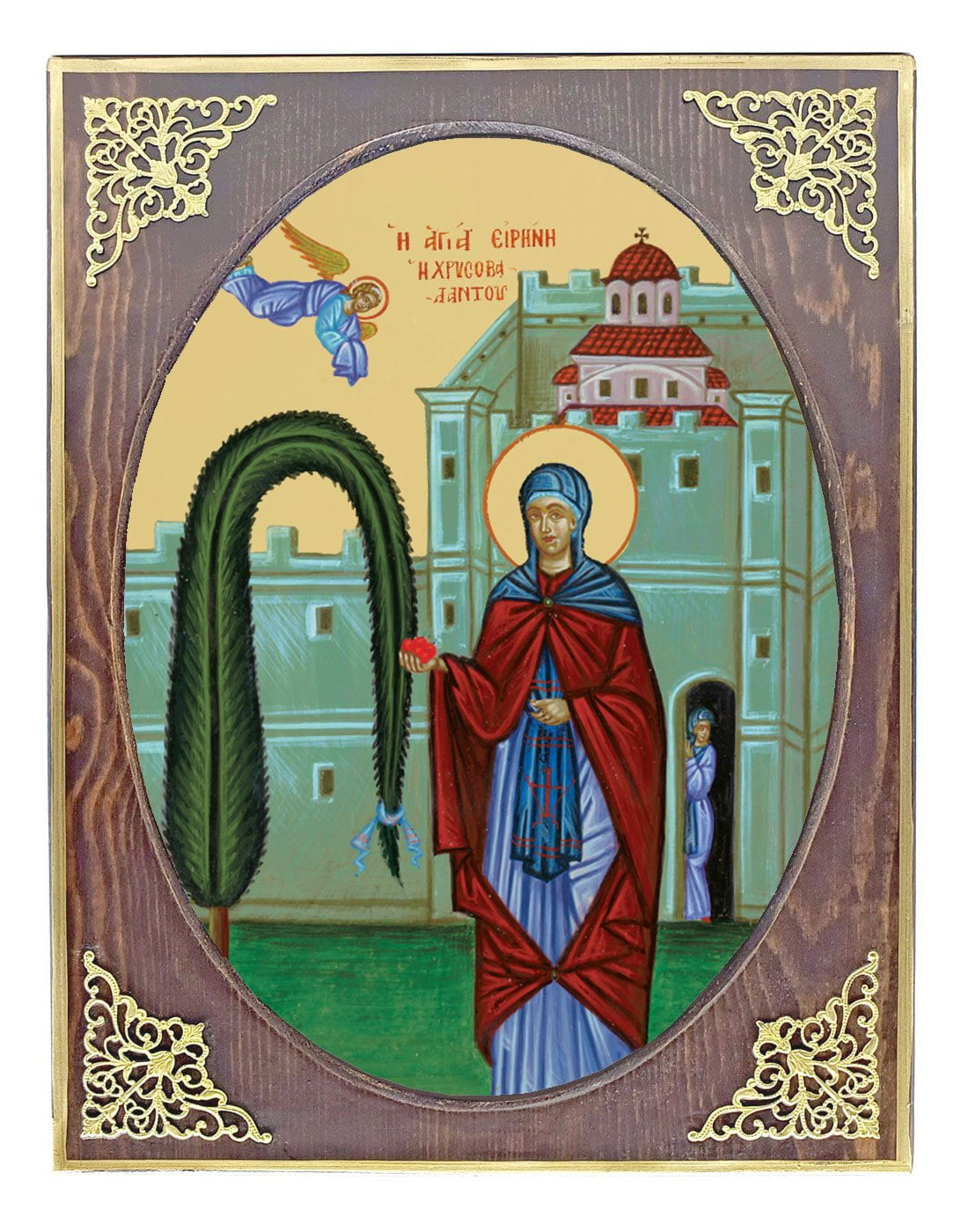 Handmade Orthodox Icon Saint Irene Chrysovalantou mirror effect