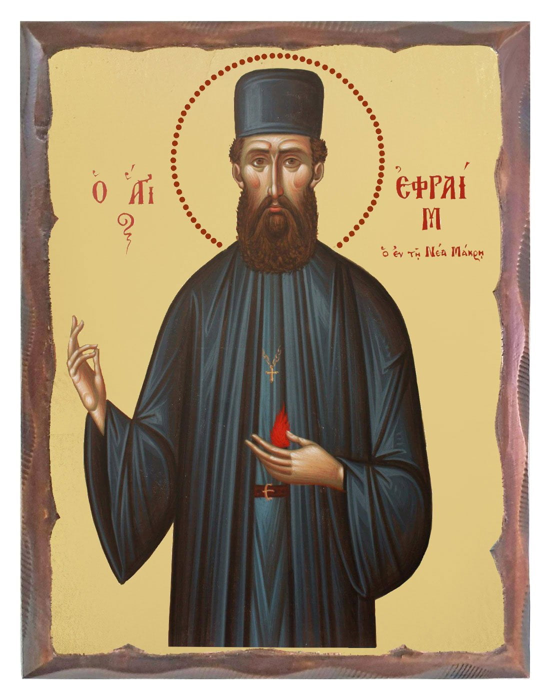 Handmade Orthodox Icon Saint Efrem carved frame