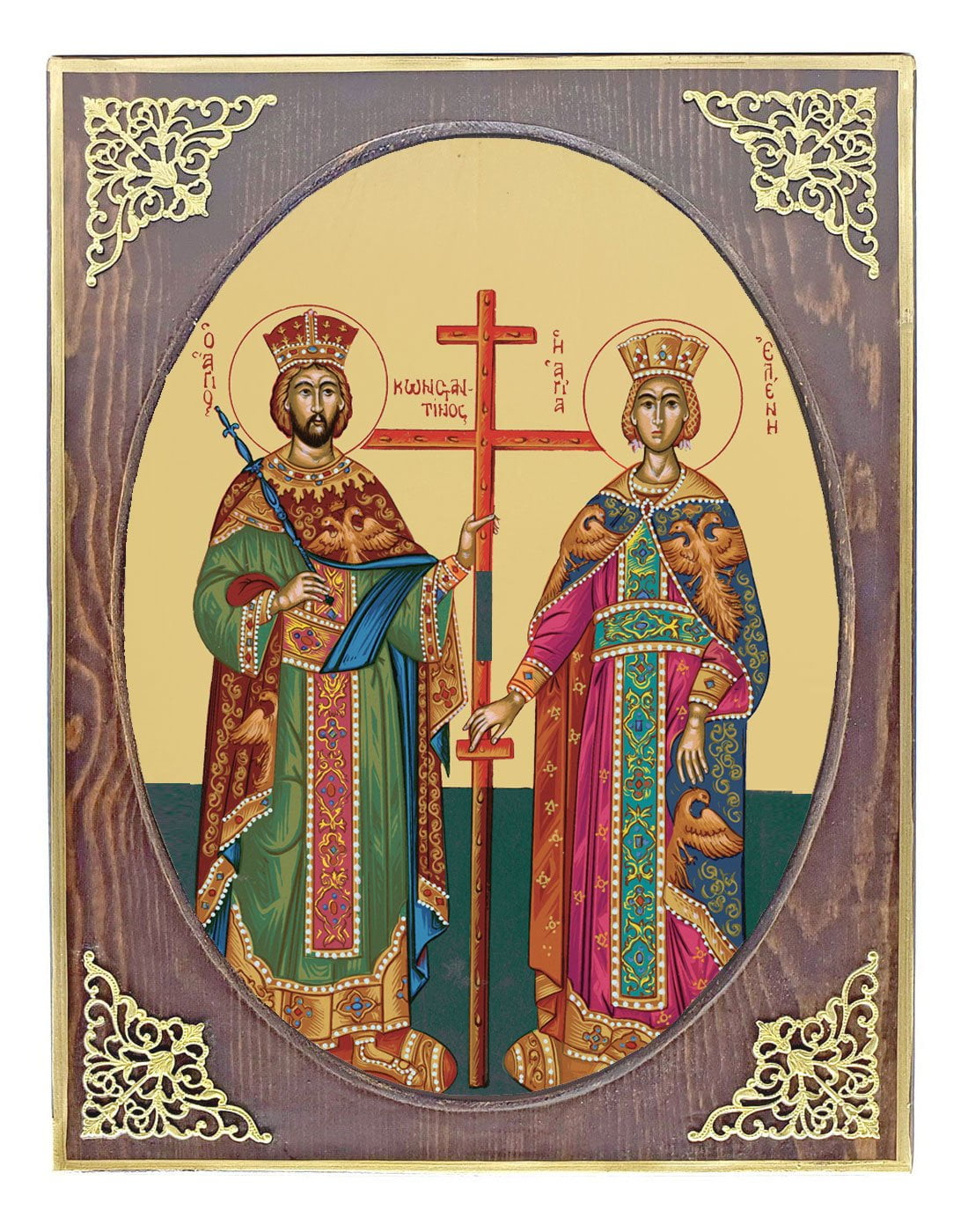 Handmade Orthodox Icon Saints Constantine and Helen mirror effect