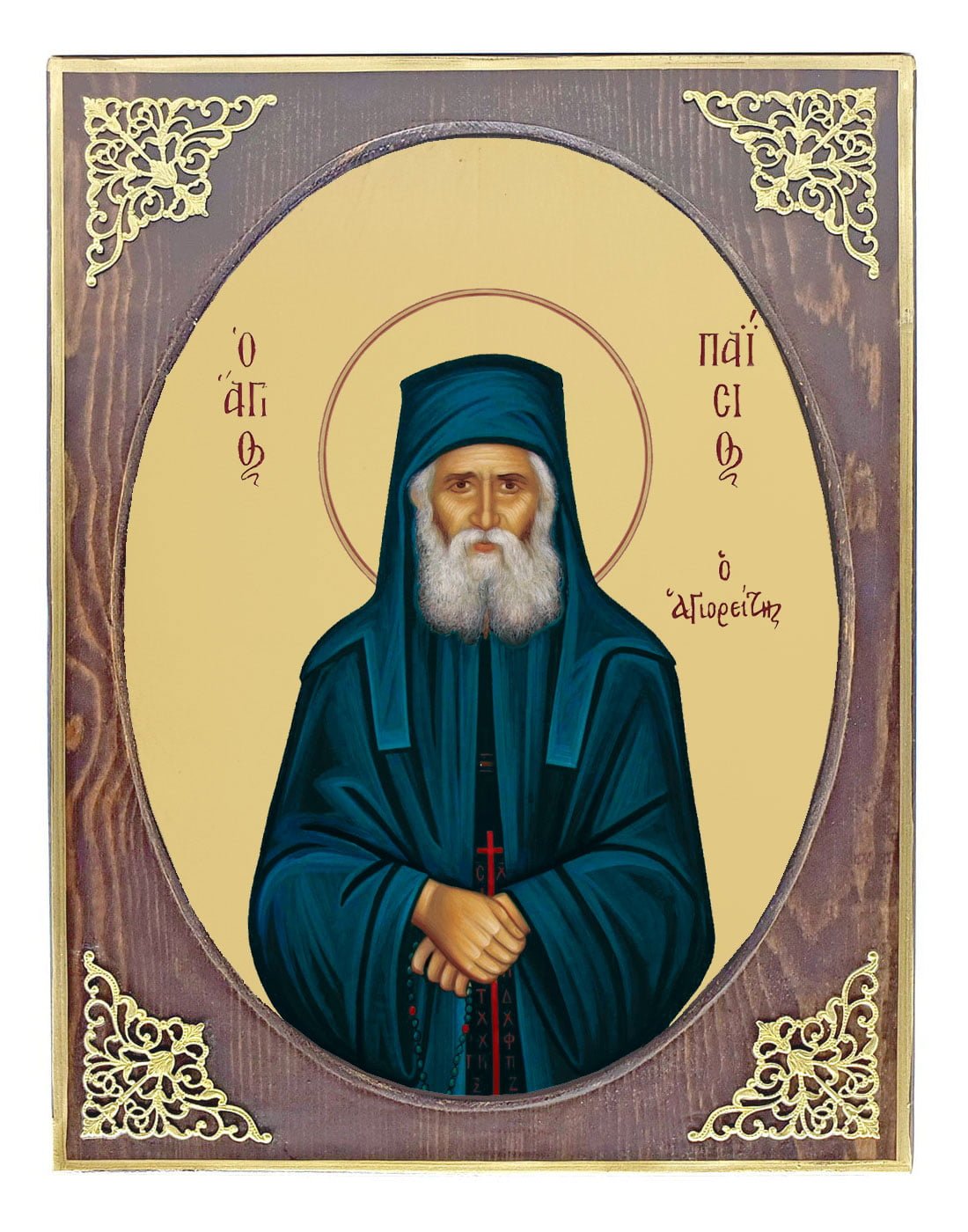 Handmade Orthodox Icon Saint Paisios mirror effect