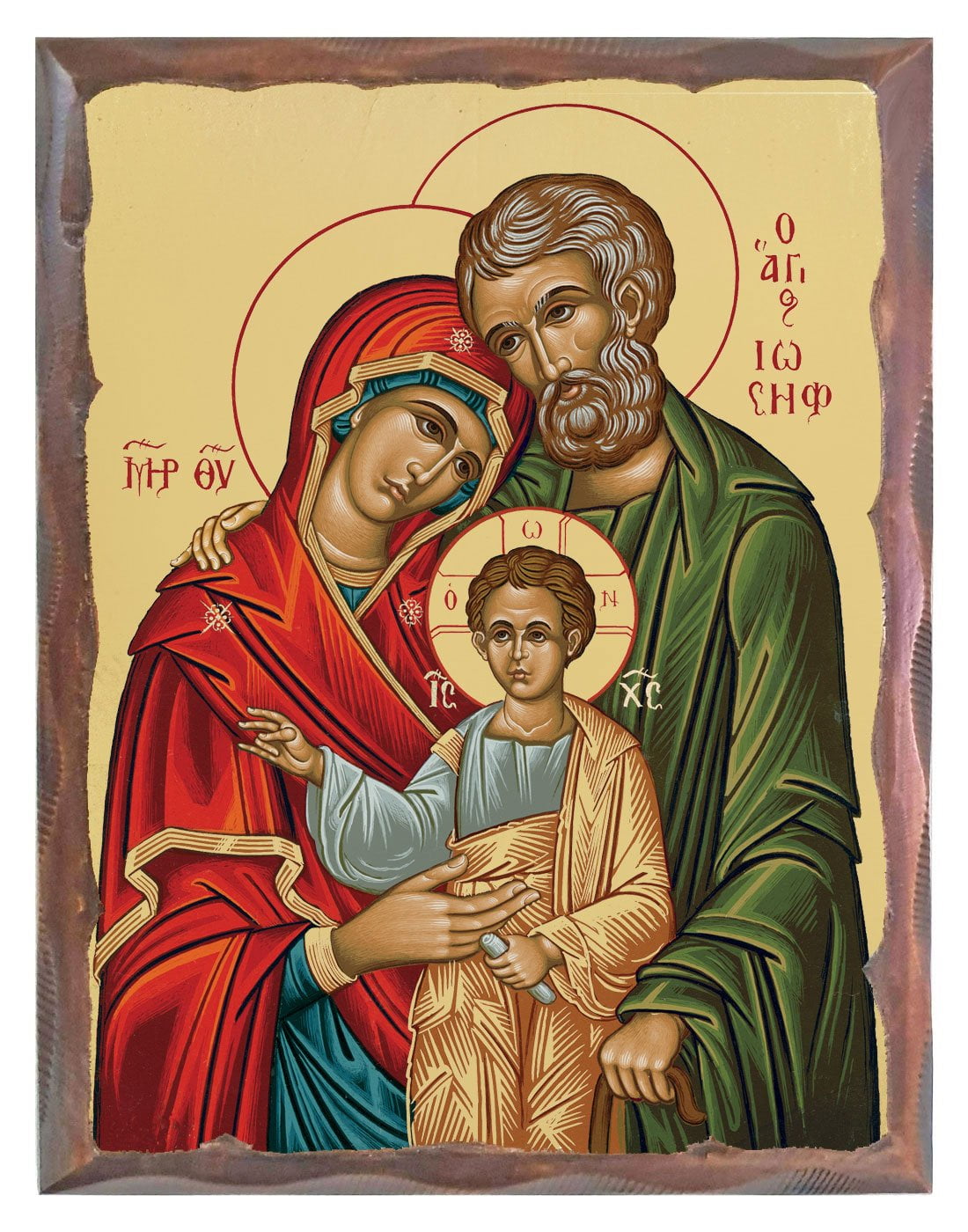 Handmade Orthodox Icon Holy Family carved frame