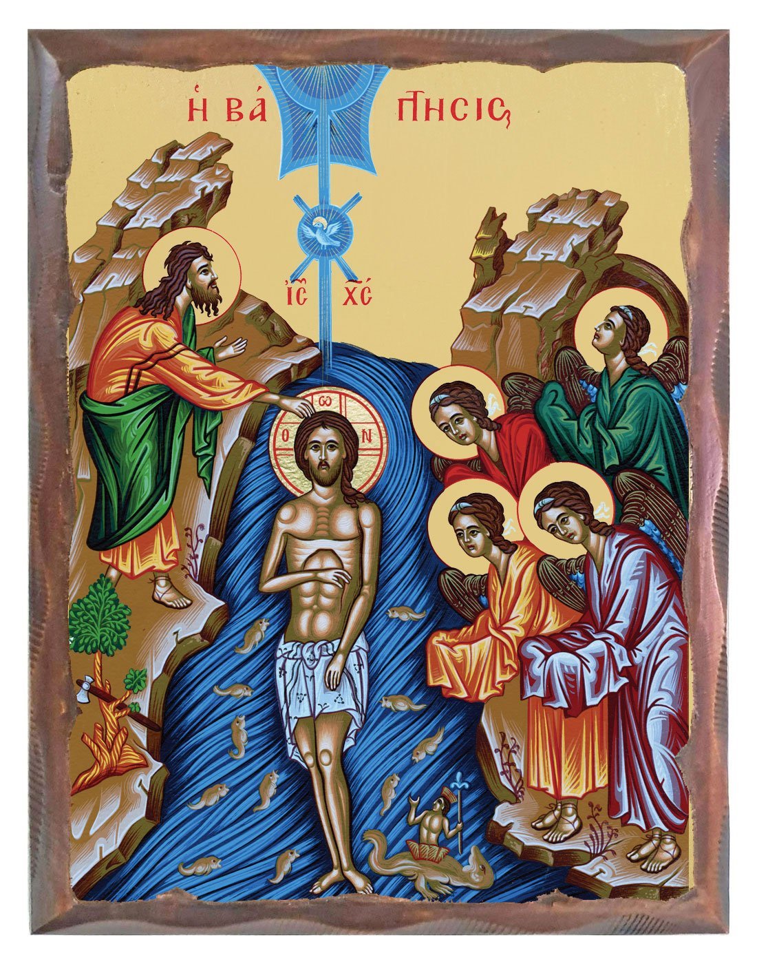 Icon The Baptism of the Lord carved
