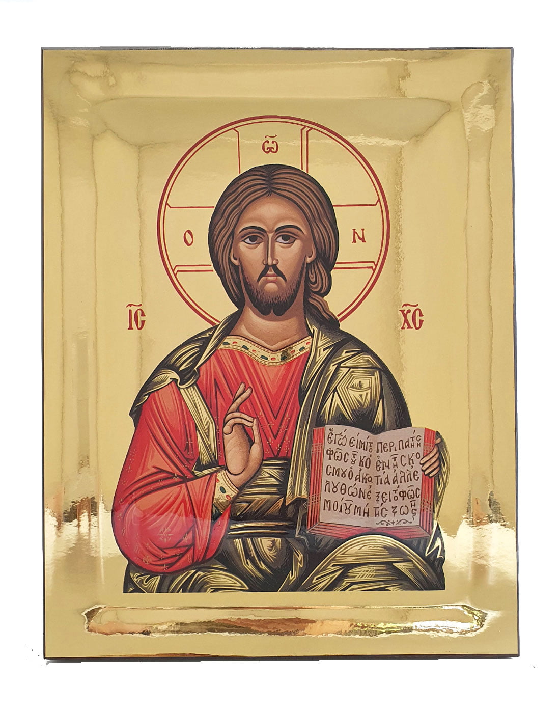 Handmade Orthodox Icon Jesus Christ Pantocrator Gold Mirror Effect