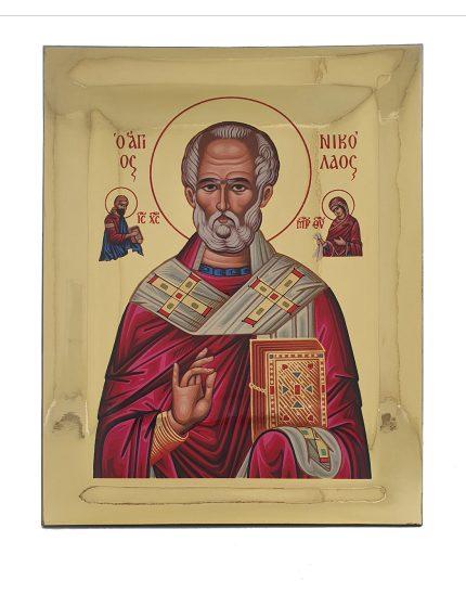 Handmade Orthodox Icon Saint Nicolas Gold mirror effect