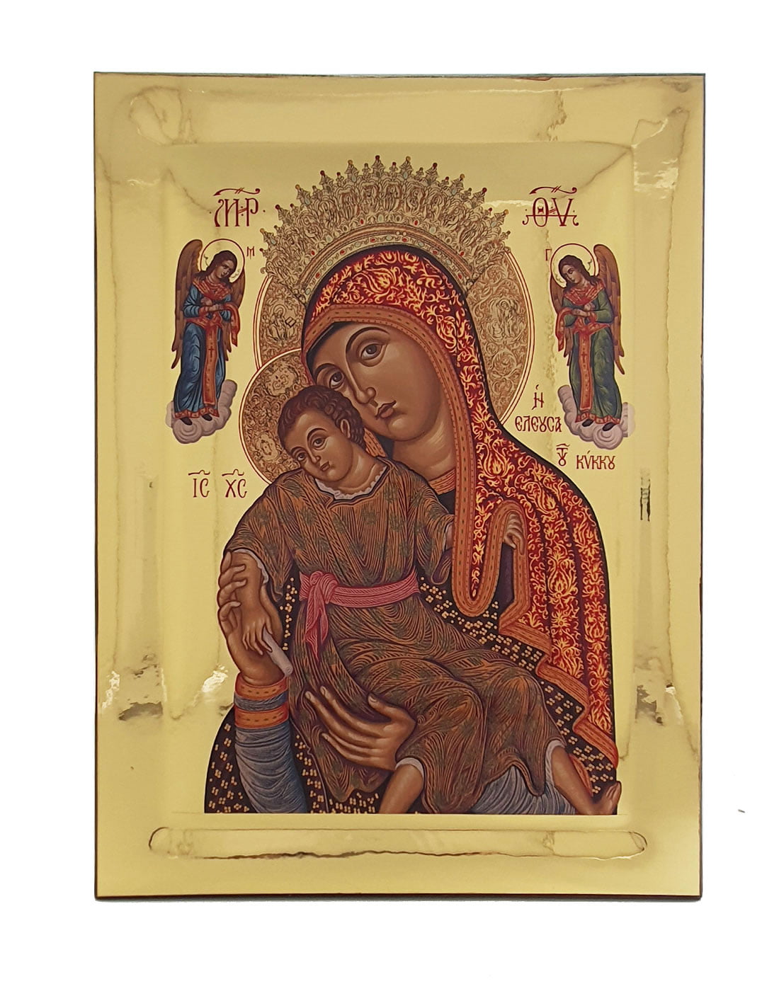 Handmade Orthodox Icon Τheotokos of mount Kykkos Gold mirror effect