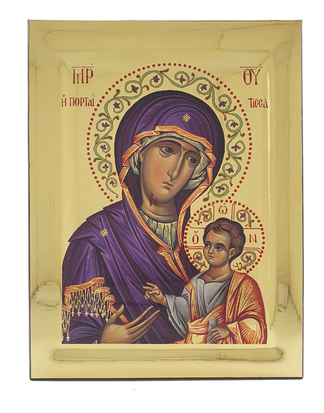 Handmade Orthodox Icon Virgin Mary Portaitisa Gold mirror effect