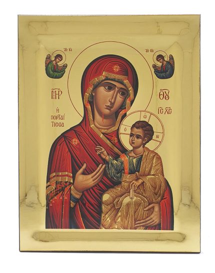 Handmade Orthodox Icon Virgin Mary Portaitisa Gold mirror effect