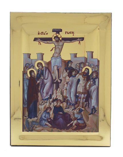 Handmade Orthodox Icon The crucifixion Gold mirror effect