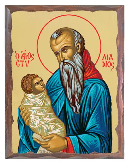 Χειροποίητη Εικόνα Άγιος Στυλιανός με Πελεκητή Κορνίζα