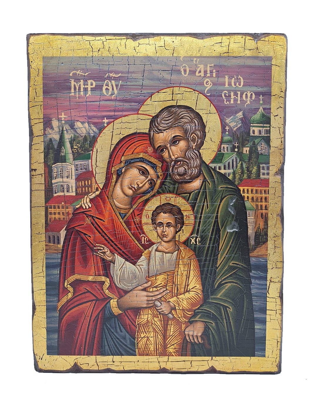 Handmade Orthodox Icon Holy Family Cracked surface