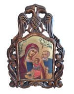 Χειροποίητο Ξυλόγλυπτο Aγία οικογένεια με σκαλιστό δικέφαλο Αετό Holy family Icon