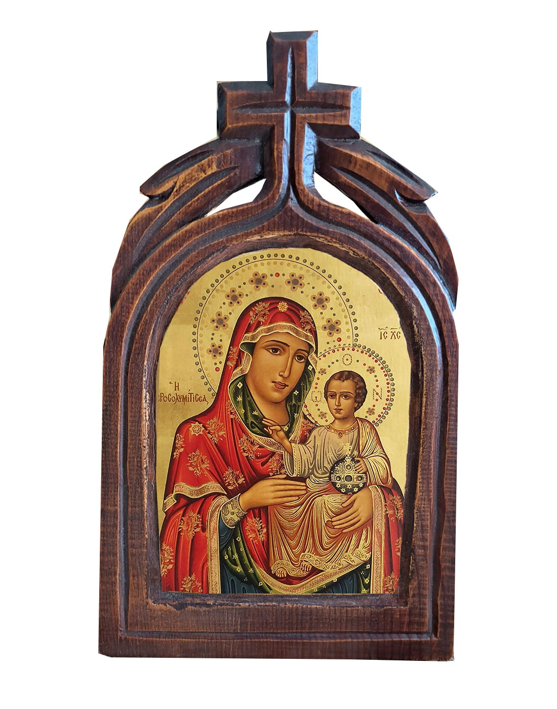 Χειροποίητο Ξυλόγλυπτο Παναγία Ιεροσολυμίτισσα Virgin Mary of Jerusalim Icon