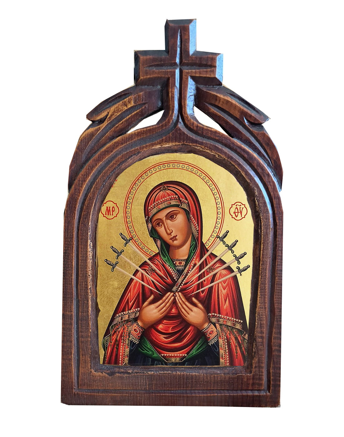 Χειροποίητο Ξυλόγλυπτο Παναγία 7-Σπαθη 7-Swords Virgin Mary Icon