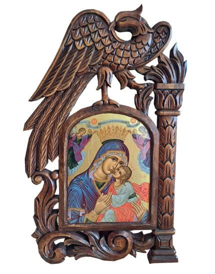 Χειροποίητο Ξυλόγλυπτο Παναγία η Κυρία των Αγγέλων Virgin Mary lady of Angels Icon