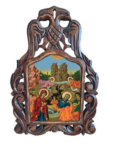 Χειροποίητο Ξυλόγλυπτο H Γέννηση του Χριστού The Nativity Icon